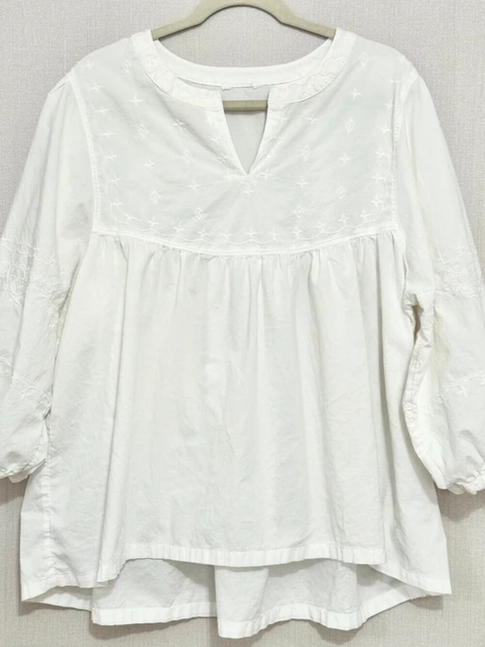 White Embroidered Cotton Peasant Boho Blouse Tassel Sleeve XL